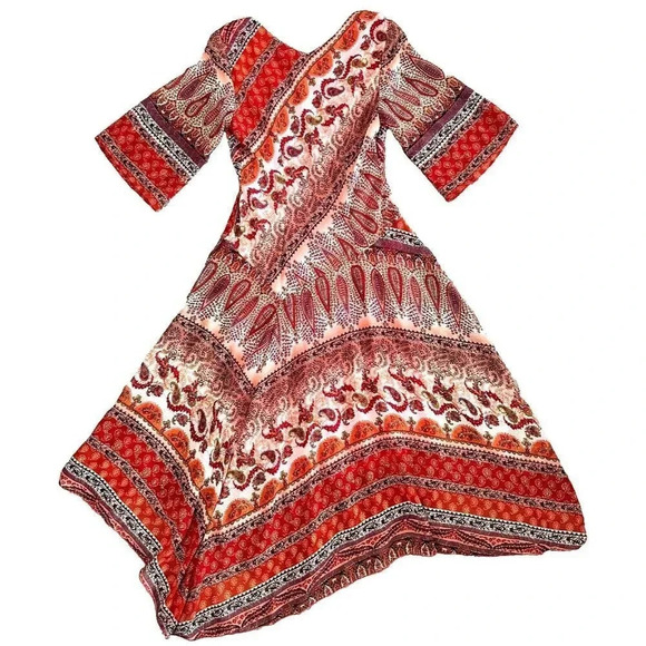 Westport 1962 Dress Womens 4 Scarf Hem Gold Metallic Thread Boho Midi - Picture 2 of 16